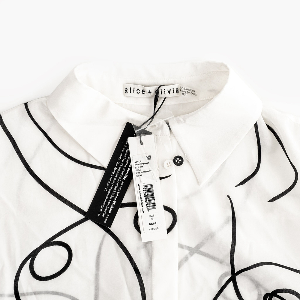 NWT Alice and Olivia a+O Koketit Brady Silk Button Down Blouse White $395 Size S - Picture 7 of 13